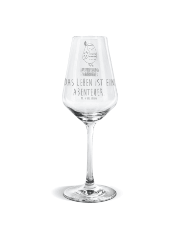 Mr. & Mrs. Panda Weißwein Glas Eule Federschmuck mit Spruch in Transparent