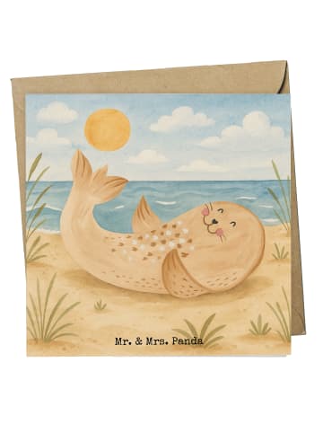 Mr. & Mrs. Panda Glückwunschkarte Robbe Liegen Design ohne Spruch in Weiß