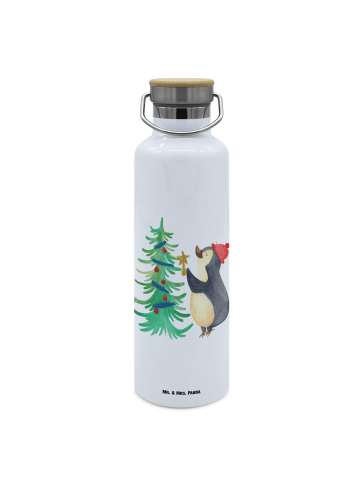 Mr. & Mrs. Panda Wasserflasche Pinguin Weihnachtsbaum ohne Spruch in Weiß
