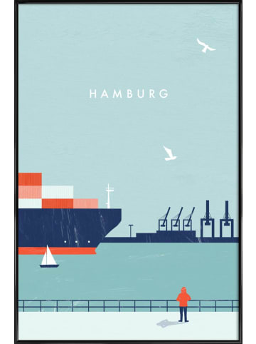 Juniqe Poster in Kunststoffrahmen "Hamburg" in Blau & Rot