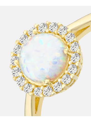 Vanlere Cluster-Ring aus 375 Gelbgold mit Zirkonia mit Opal