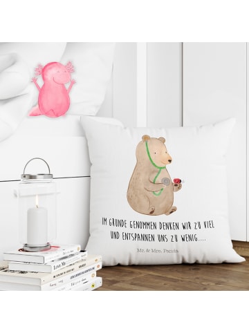 Mr. & Mrs. Panda Kissen Bär Arzt mit Spruch in Weiß