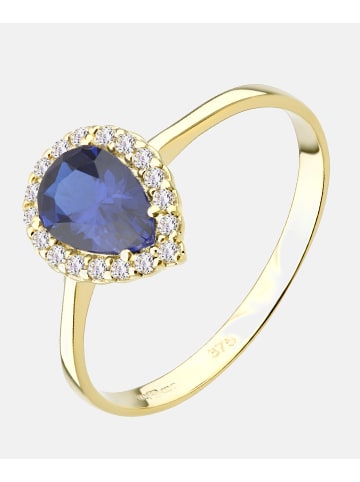 Vanlere Cluster-Ring aus 375 Gelbgold mit Zirkonia mit Saphir