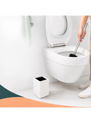relaxdays WC Bürste in Weiß/ Silber - (B)9,5 x (H)37 x (T)9,5 cm