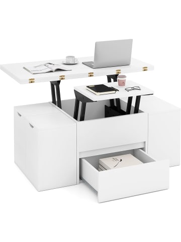 COSTWAY Couchtisch Höhenverstellbar mit 4 Hockern in Weiß