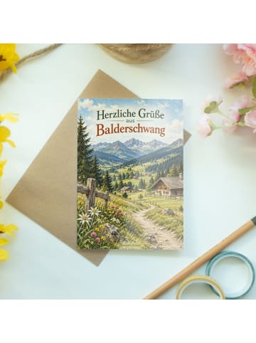 Grußkarte Berglandschaft nostalgisch Design mit... in Weiß
