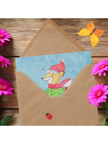 Mr. & Mrs. Panda Einladungskarte Fuchs  Schlittschuhe ohne Spruch in Eisblau