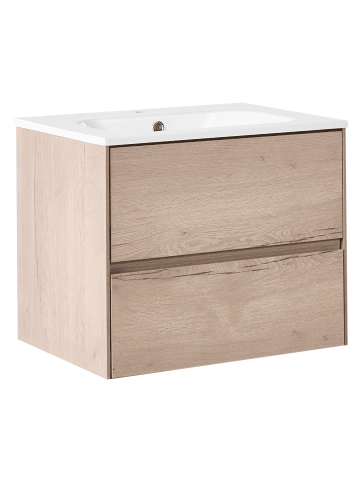 Beliani 2-tlg Badezimmerschrank mit Waschbecken VITA in Braun/Weiß