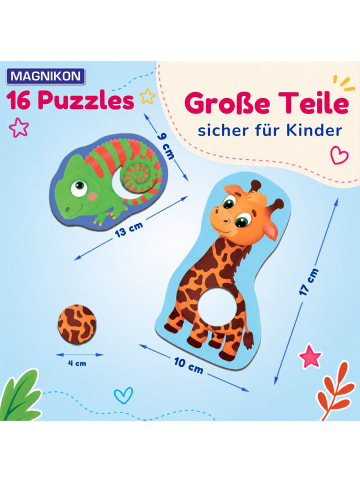MAGNIKON Steckpuzzle Tiermuster 32 Teile 16 Puzzles