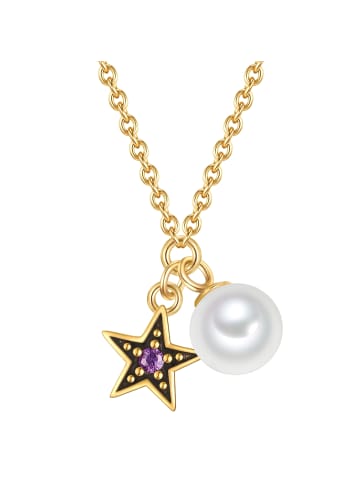 Glanzstücke München Kette Stern aus Sterling Silber mit Zirkonia und Süßwasser-Zuchtperle in gelbgold