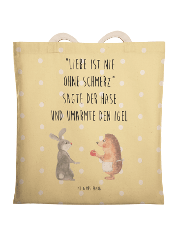 Mr. & Mrs. Panda Strandtasche Hase Igel mit Spruch in Gelb Pastell