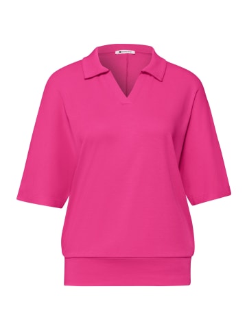 Street One Dropped Shoulder Poloshirt mit Elastikbund in Magenta Dream