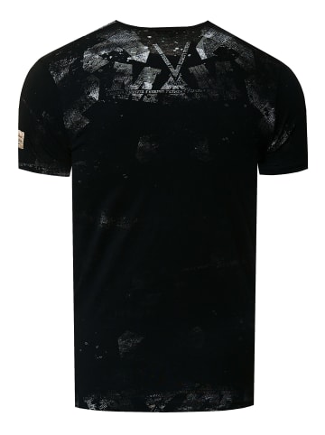 Rusty Neal V-Neck T-Shirt Verwaschen mit Seitlichem Logo Print in Schwarz