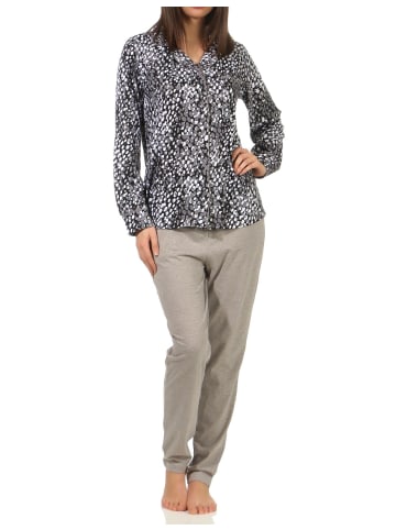NORMANN Pyjama langarm Schlafanzug zum durchknöpfen Tupfen - 58131 in grau
