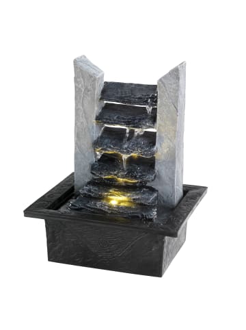 MARELIDA Kaskadenbrunnen Schieferlook Tischbrunnen mit LED H27cm