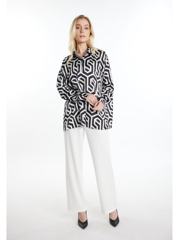 DreiMaster Damen Hemdbluse + Shopping Bag - Set in Schwarz Wollweiss