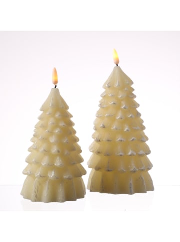 MARELIDA 2er Set LED Kerze Tannenbaum flackernd Echtwachs 2 Größen in creme