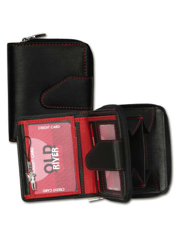 Old River Portemonnaie Leder Damen, Jugend Geldbörse rote Kontrastnähte