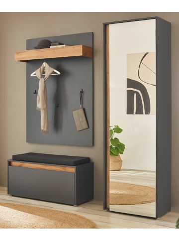Furn.Design Garderoben-Set 4-teilig grau, Eiche Wotan 170 cm, Flurgarderobe inkl. Sitzkissen