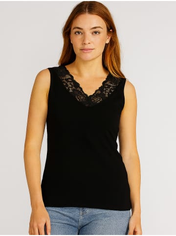 Hailys T-Shirt ärmellos mit Spitzeinsatz in Schwarz