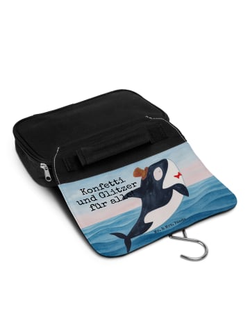 Mr. & Mrs. Panda Schminkbeutel Orca Zylinder Design mit Spruch in Weiß