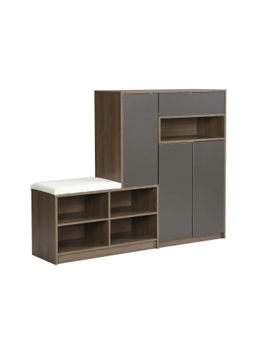 ABRIHOME Garderobenset in Grau mit Sitzbank 4 Haken und Schubladen 100x180x35 cm
