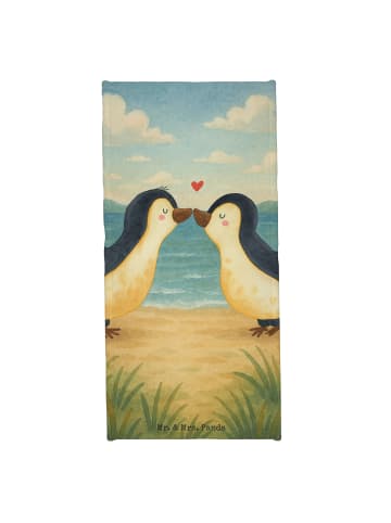 Mr. & Mrs. Panda Badehandtuch Pinguine Kuss Design ohne Spruch in Weiß