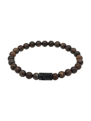 Amor Armband Edelstahl, IP Schwarz, Holz in Braun