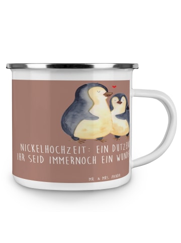Mr. & Mrs. Panda Camping Emaille Tasse 12. Hochzeitstag Nickelho... in Braun Pastell