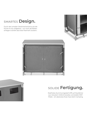 tectake Campingschrank Deluxe mit Aluminiumgestell und 6 Fächern  97 x 47,5 x 78 cm, gra