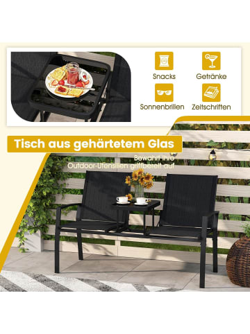 COSTWAY 2-Sitzer Gartenbank mit Tisch in Schwarz