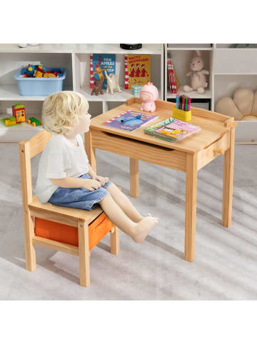 COSTWAY Kindertisch mit Stuhl in Hellbraun