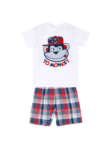 Denokids Set Monkey Plaid in rot