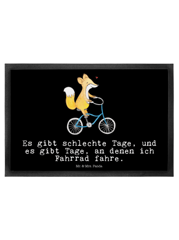 Mr. & Mrs. Panda Fußmatte Fuchs Fahrrad fahren mit Spruch in Schwarz