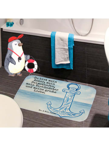 Mr. & Mrs. Panda Duschmatte Anker Blau Design mit Spruch in Weiß