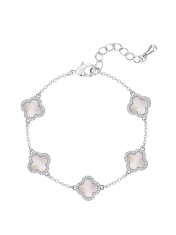 Lulu & Jane Armband Kleeblatt aus Messing mit Zirkonia Perlmutt in silber