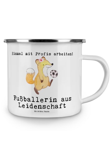 Mr. & Mrs. Panda Camping Emaille Tasse Fußballerin Leidenschaft ... in Weiß