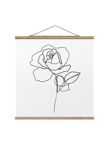 WALLART Stoffbild mit Posterleisten - Line Art Rose Schwarz Weiß in Schwarz-Weiß