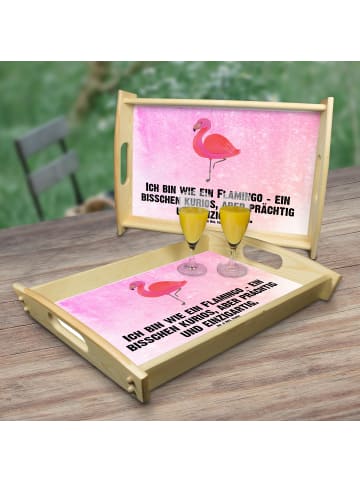 Mr. & Mrs. Panda Holz Serviertablett Flamingo Classic mit Spruch in Aquarell Pink