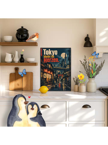 Mr. & Mrs. Panda Poster Stadt retro Design mit Spruch in Weiß