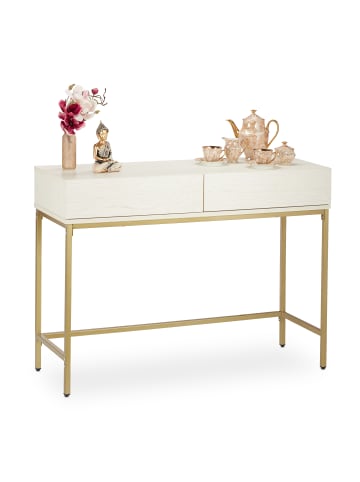 relaxdays Konsolentisch in Weiß/Gold - (B)110 x (H)80 x (T)40 cm