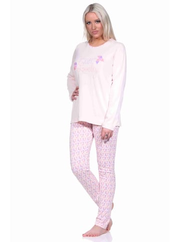 NORMANN langarm Schlafanzug Pyjama allover Druck - 71365 in rosa