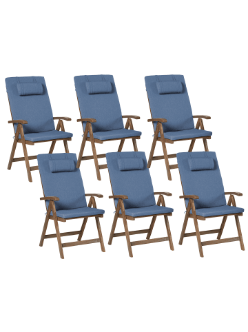 Beliani 6er-Set Gartenstuhl AMANTEA PREMIUM in Braun/Blau