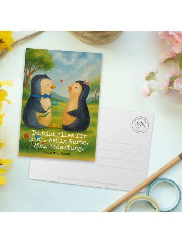 Mr. & Mrs. Panda Postkarte Pinguin Pärchen Design mit Spruch in Weiß