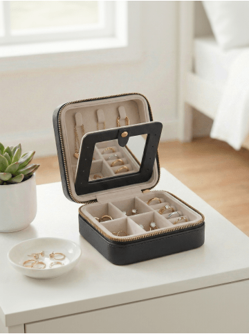 SONGMICS Schmuckkasten Gisella in Schwarz - (B)11.4 x (H)5.5 x (T)11.4 cm