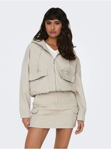 ONLY Cordjacke Bequeme Kapuzenjacke mit Reißverschluss und Taschen in Beige