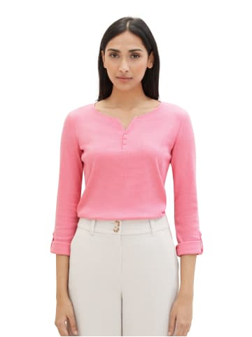 Tom Tailor Gestreiftes Langarm Shirt mit Henley in Pink