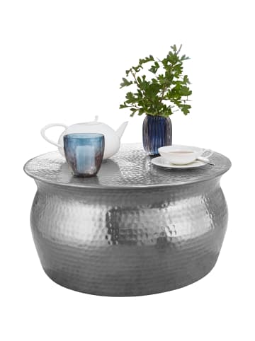 KADIMA DESIGN Couchtisch orientalisch: Handgefertigt, Hammerschlagstrukturen, Aluminium in Silber