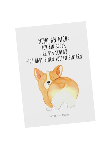 Mr. & Mrs. Panda Postkarte Corgi Po mit Spruch in Weiß