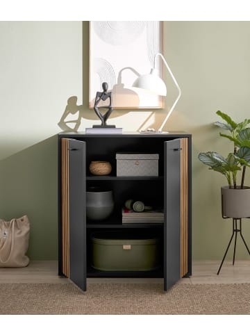 home24 Kommode Gussys in Anthrazit / Eiche Dekor